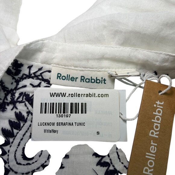 Roller Rabbit Lucknow Serafina Tunic White Navy Embroidered Tassel S - Picture 2 of 8